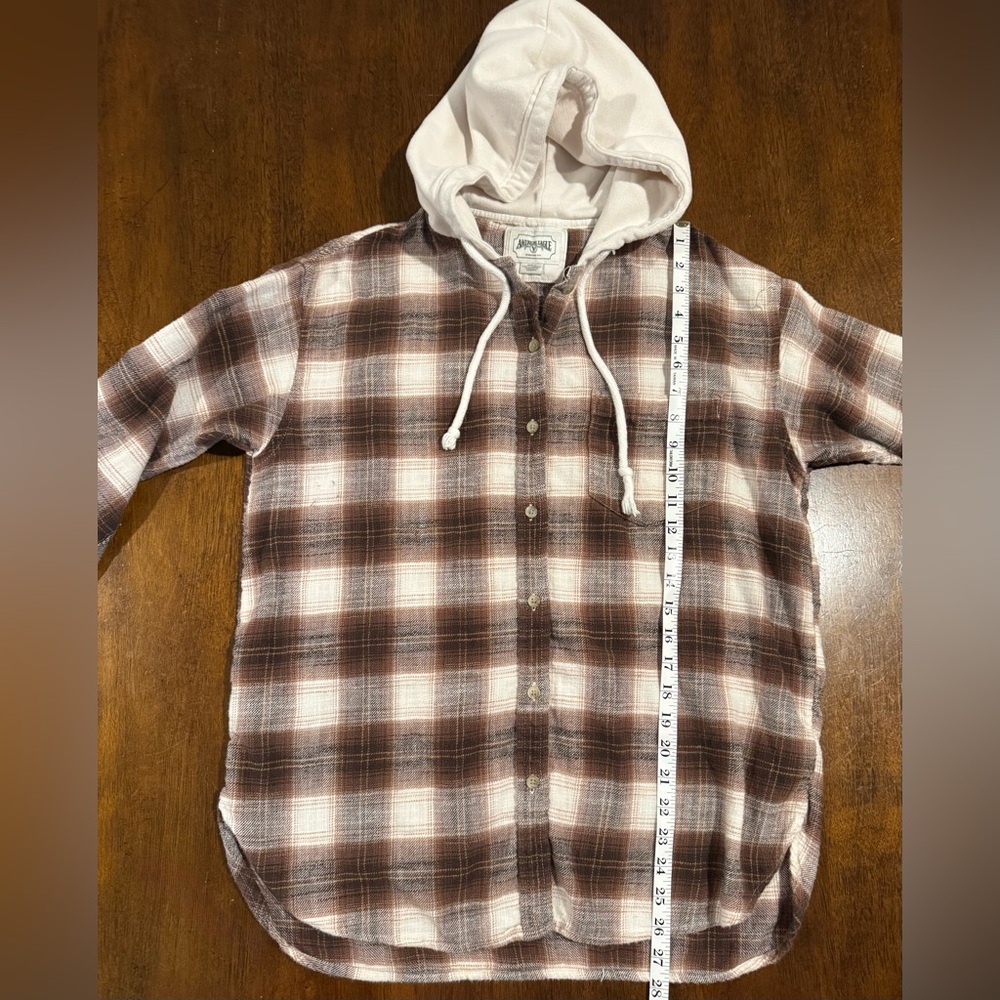 American Eagle Outfitters Brown Plaid Hooded Shacket - Picture 5 of 10
